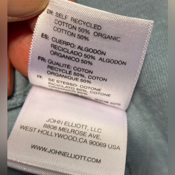 John Elliott Recycled Cotton/Organic Cotton Short Sleeve Crew Neck Tee Medium - Picture 5 of 10